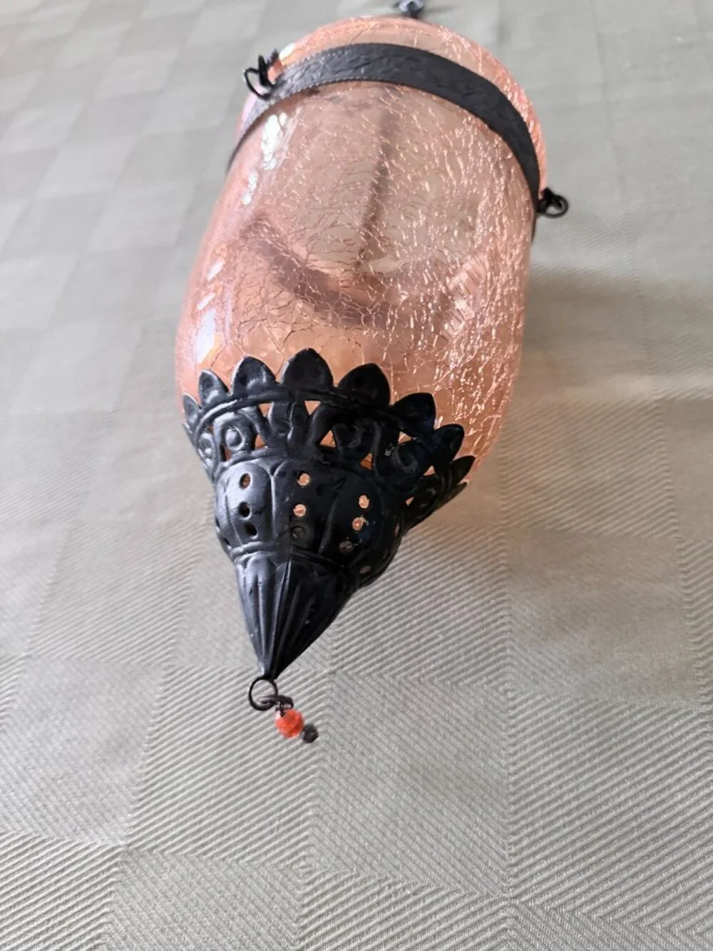 Turkish Moroccan Style Orange Crackle Glass Candle Holder Lantern